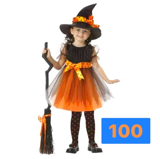 Halloween Witch Costume Kids Dress Orange 100