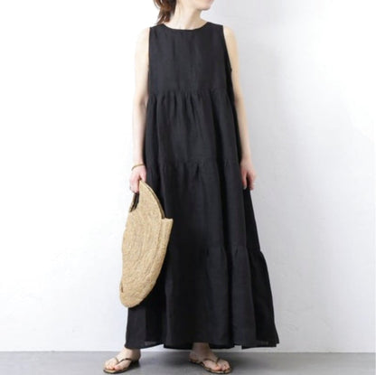 O Neil of Dublin Pinafore Dress in Linen Tiered Maxi Style