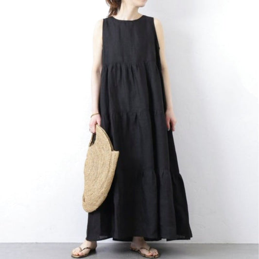O Neil of Dublin Pinafore Dress in Linen Tiered Maxi Style