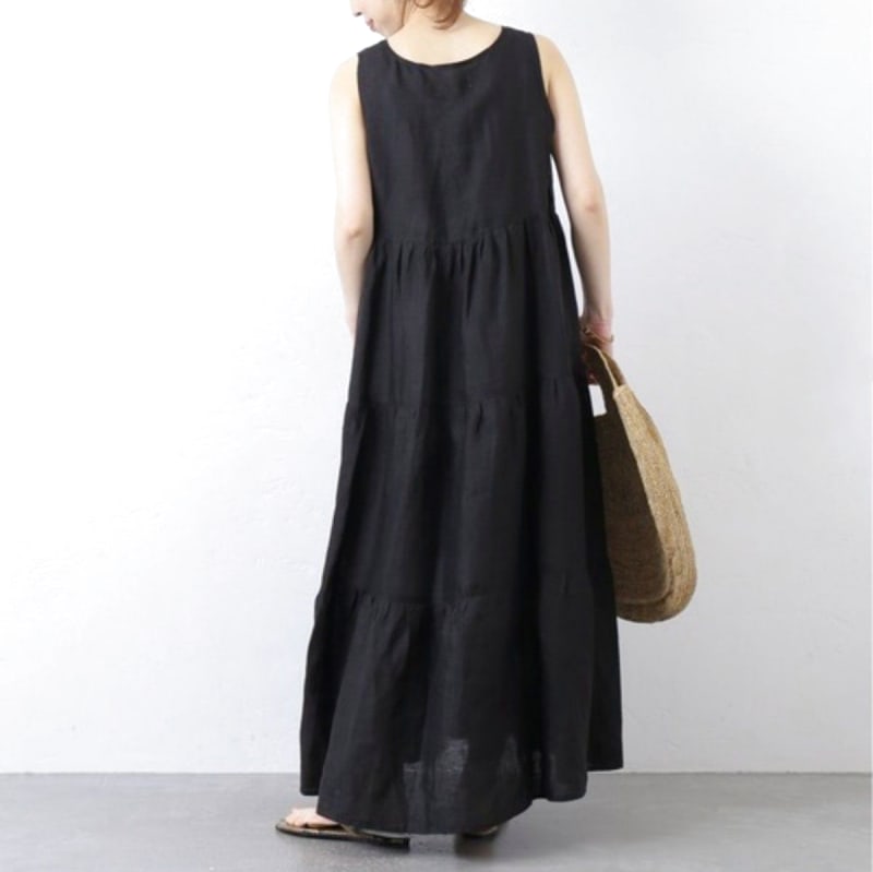 O Neil of Dublin Pinafore Dress in Linen Tiered Maxi Style