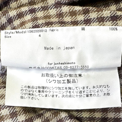 Junhashimoto Wrinkle Check Hook Shirts Size 4