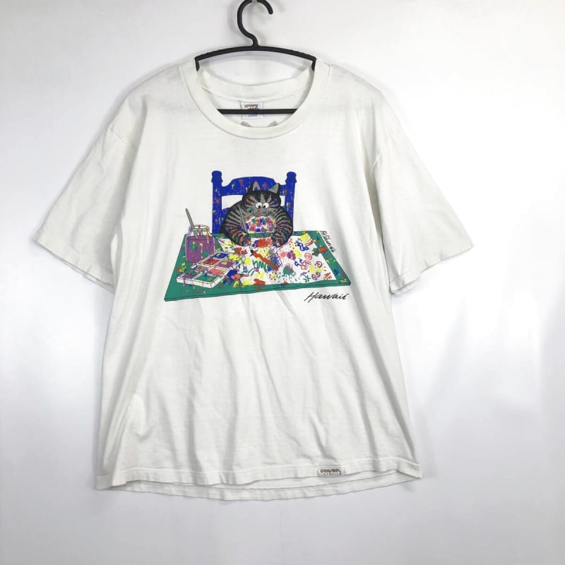 90s Crazy Shirts Cribbin Cat Drawing T-Shirt L Size