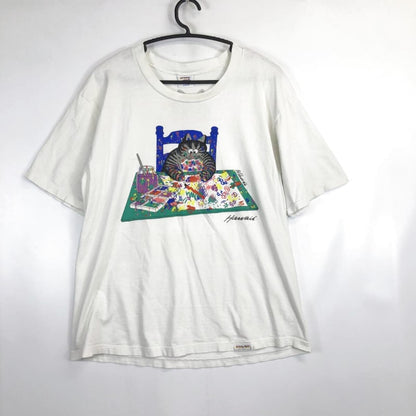 90s Crazy Shirts Cribbin Cat Drawing T-Shirt L Size