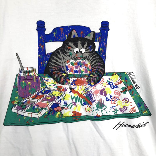 90s Crazy Shirts Cribbin Cat Drawing T-Shirt L Size