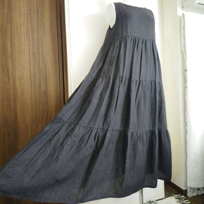 O Neil of Dublin Pinafore Dress in Linen Tiered Maxi Style