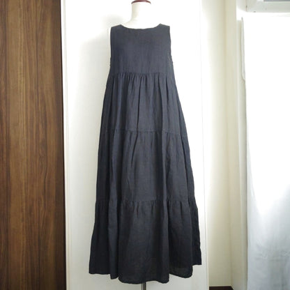 O Neil of Dublin Pinafore Dress in Linen Tiered Maxi Style