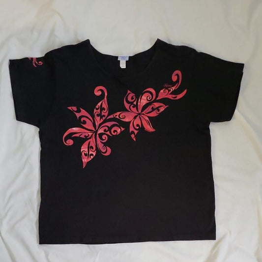 Crazy Shirts Hibiscus Pattern T-Shirt Black Pink L