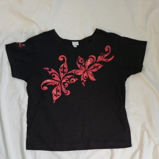 Crazy Shirts Hibiscus Pattern T-Shirt Black Pink L