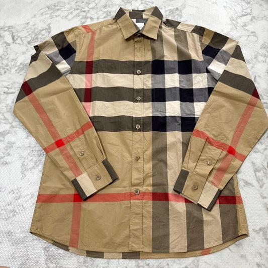 Burberry Long Sleeve Shirt M Beige Brown Check