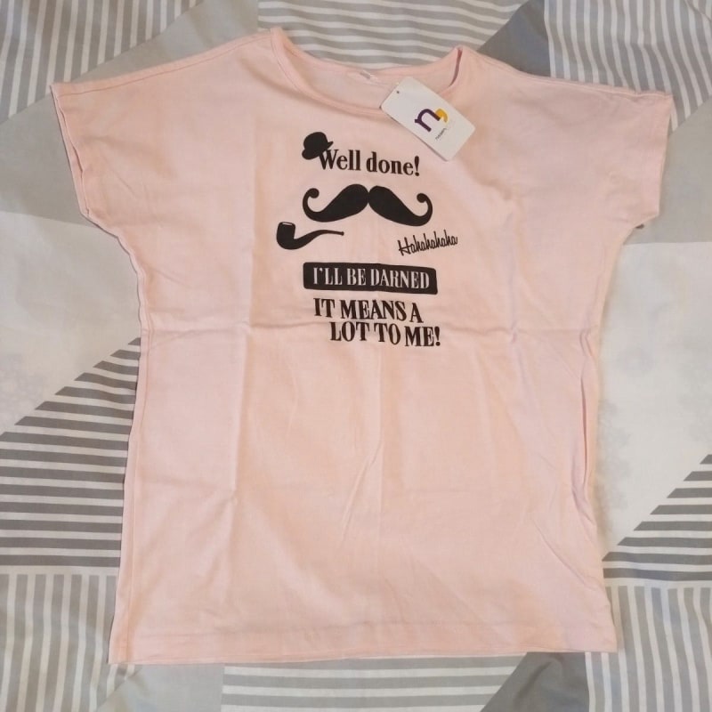 nissen Women's T-Shirt with Mustache Print New S