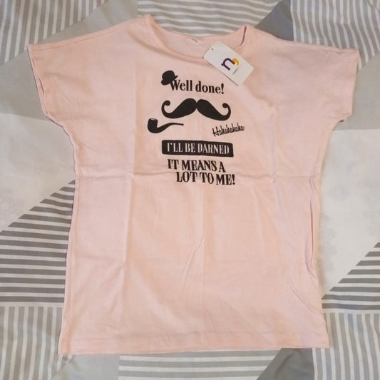 nissen Women's T-Shirt with Mustache Print New S