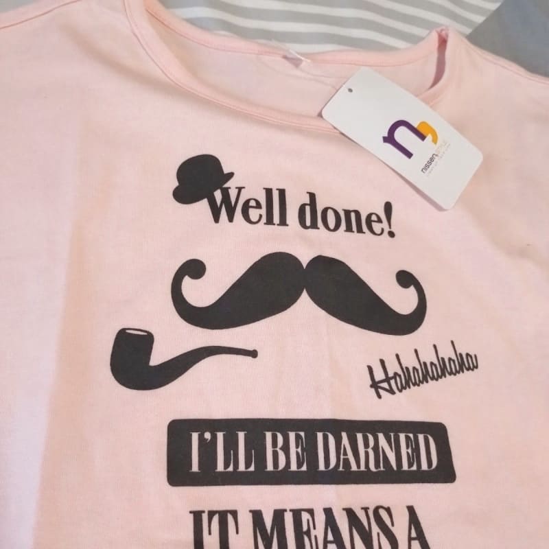 nissen Women's T-Shirt with Mustache Print New S