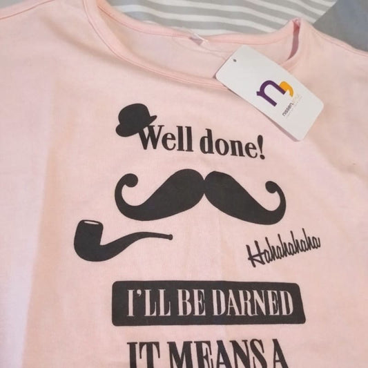 nissen Women's T-Shirt with Mustache Print New S