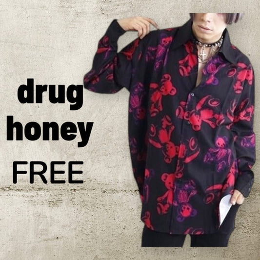 DrugHoney Skeleton Teddy Print Shirt Free Size