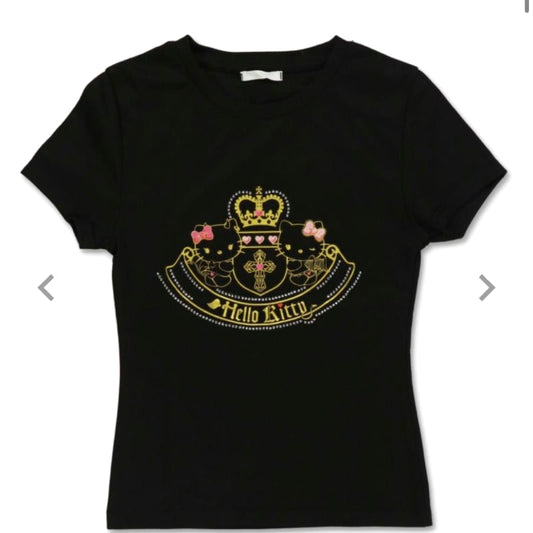 Hello Kitty x SPINNS Rhinestone T-Shirt Black Short Sleeve