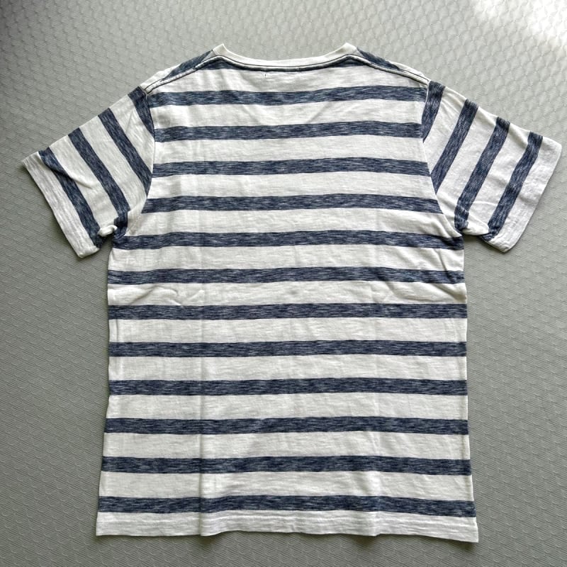 BEAMS HEART Striped V-Neck T-Shirt L White X Navy