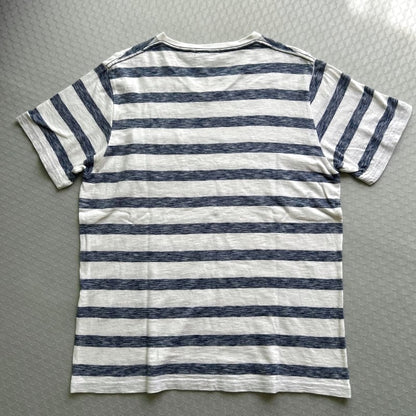 BEAMS HEART Striped V-Neck T-Shirt L White X Navy