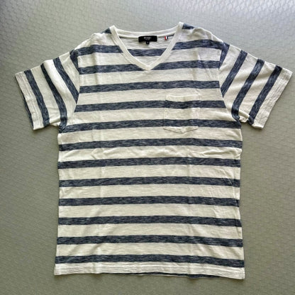 BEAMS HEART Striped V-Neck T-Shirt L White X Navy