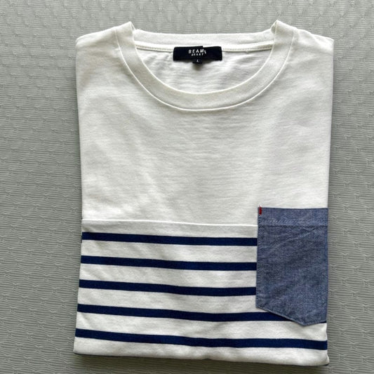 Beams Heart Striped T-Shirt L Size