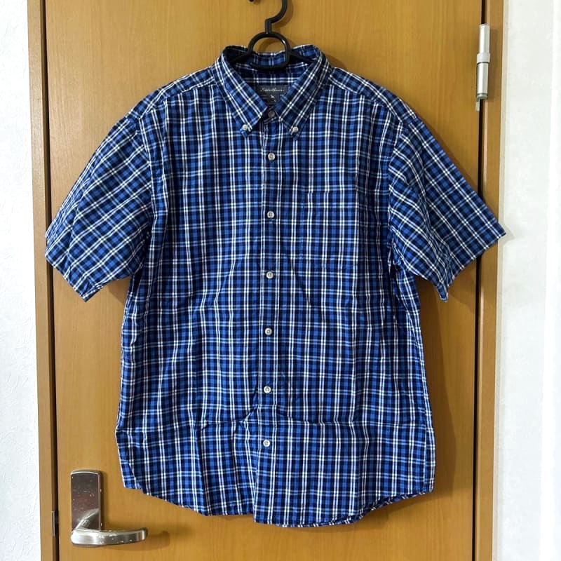 Eddie Bauer Short Sleeve Check Shirt Men's L Blue