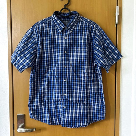 Eddie Bauer Short Sleeve Check Shirt Men's L Blue