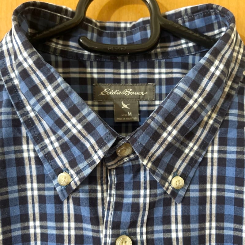 Eddie Bauer Short Sleeve Check Shirt Men's L Blue