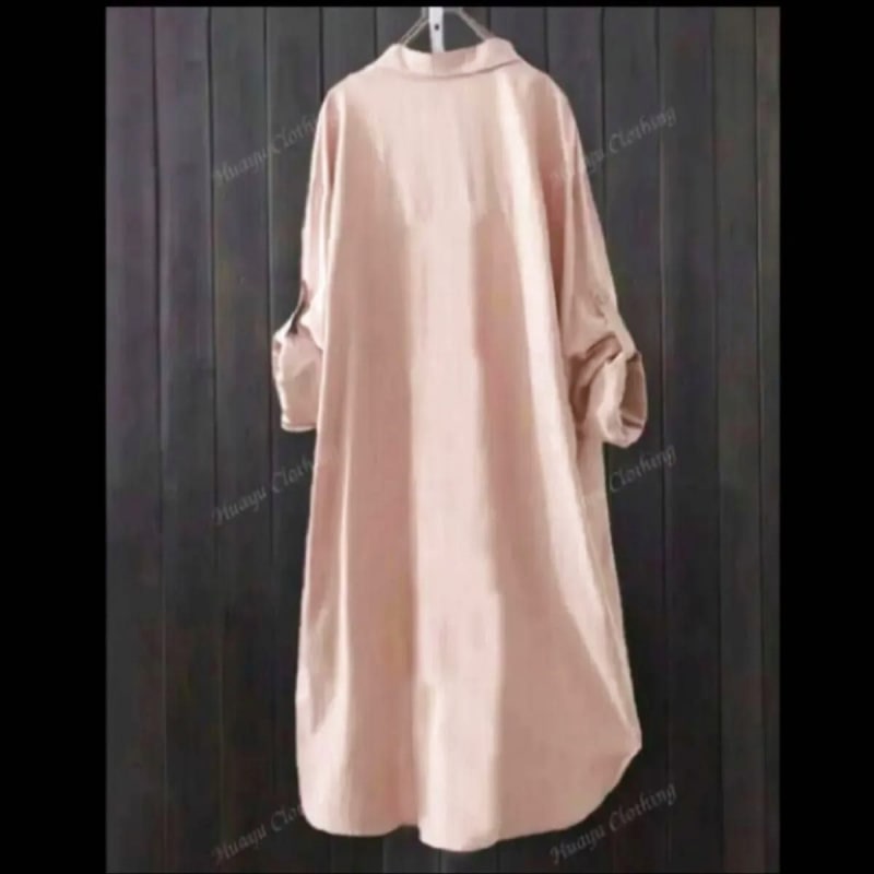 New Women's Long Sleeve Shirt Dress Pink XL