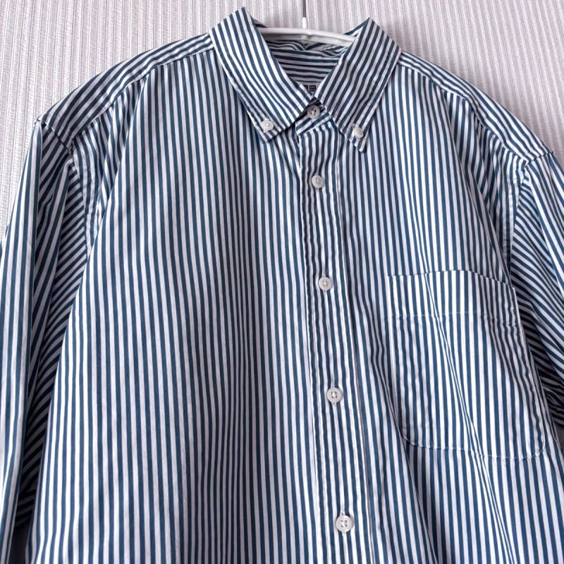 Uniqlo Broad Shirt Striped Button Down Long Sleeve Green S