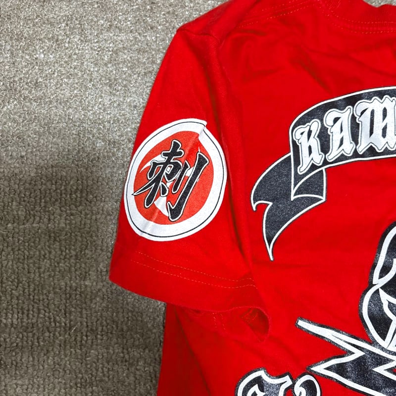 Japanese Pattern T-Shirt Rising Sun Katakana Print Red Men's