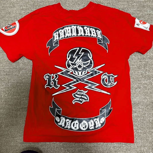 Japanese Pattern T-Shirt Rising Sun Katakana Print Red Men's