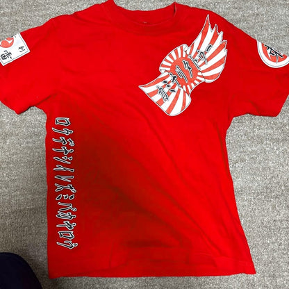 Japanese Pattern T-Shirt Rising Sun Katakana Print Red Men's