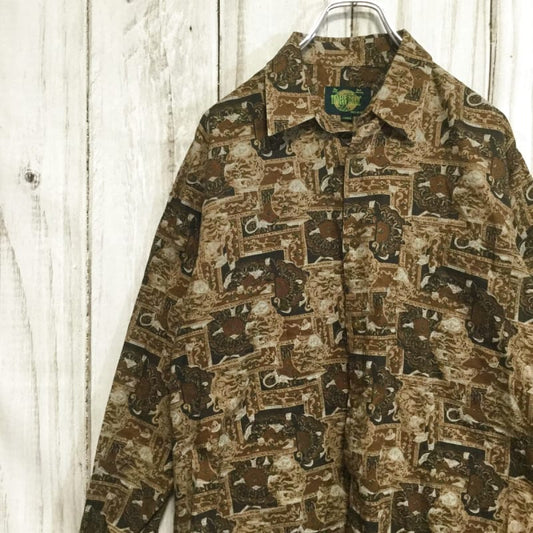 Retro Dark Color Oversized Long Sleeve Shirt L Vintage