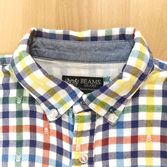Beams Heart Check Skull Pattern Shirt Size L