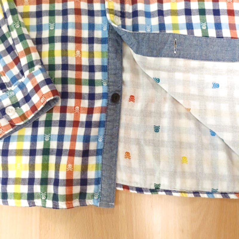 Beams Heart Check Skull Pattern Shirt Size L