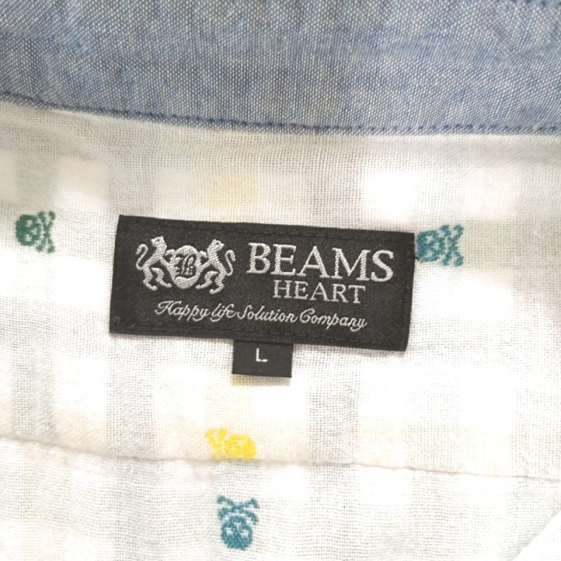 Beams Heart Check Skull Pattern Shirt Size L