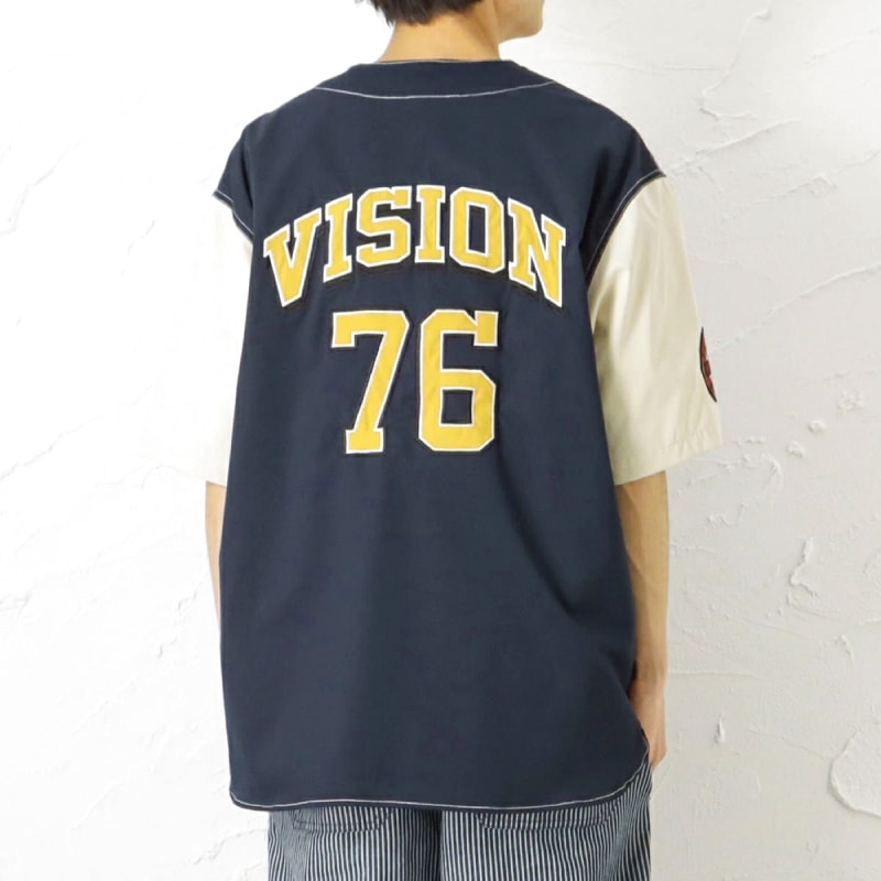Baseball Shirt Style Short Sleeve Shirt Navy Casual Men's