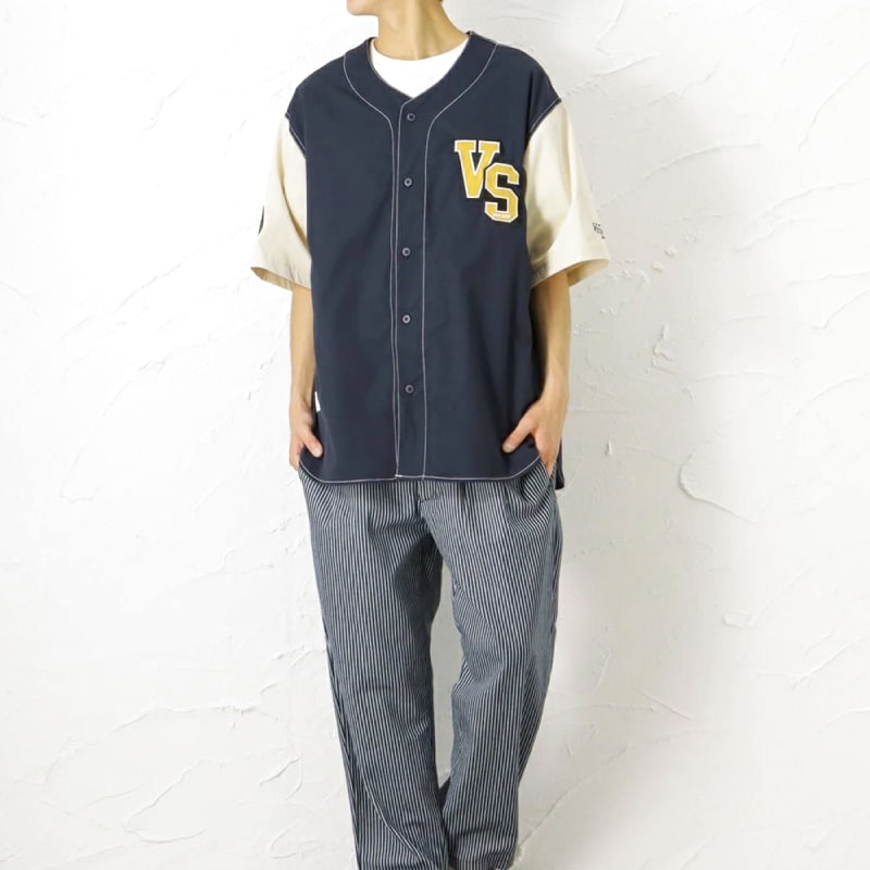 Baseball Shirt Style Short Sleeve Shirt Navy Casual Men's