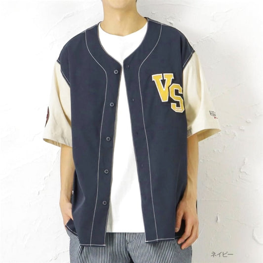 Baseball Shirt Style Short Sleeve Shirt Navy Casual Men's