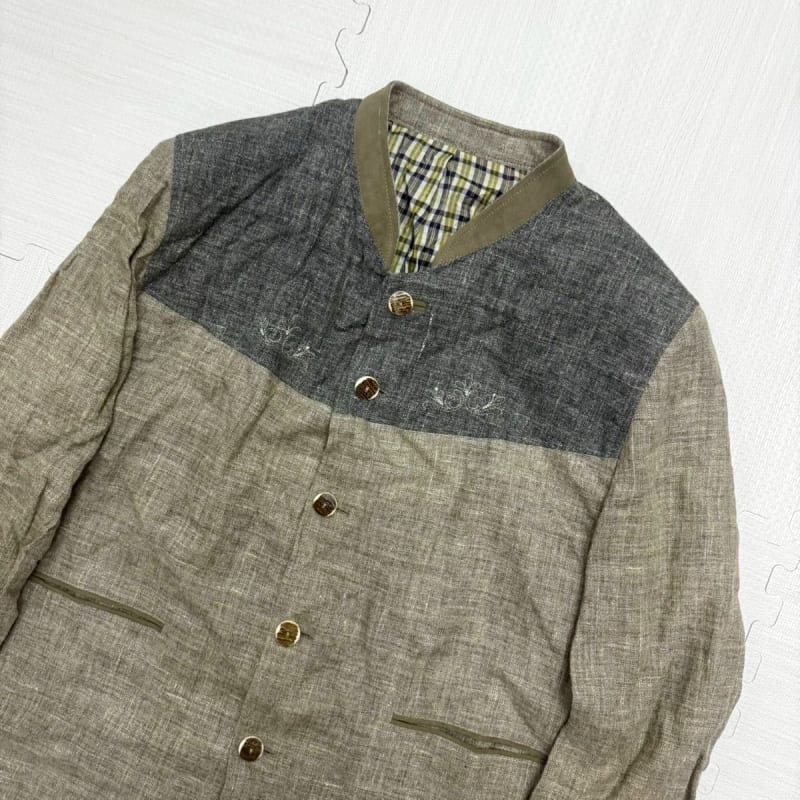 Unique Color Block Jacket with Check Liner