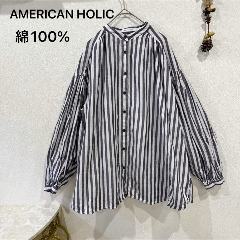American Holic Stripe Shirt Blouse 100% Cotton Gray