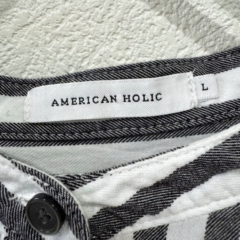 American Holic Stripe Shirt Blouse 100% Cotton Gray