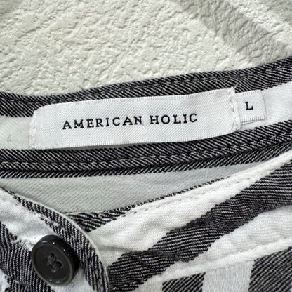 American Holic Stripe Shirt Blouse 100% Cotton Gray