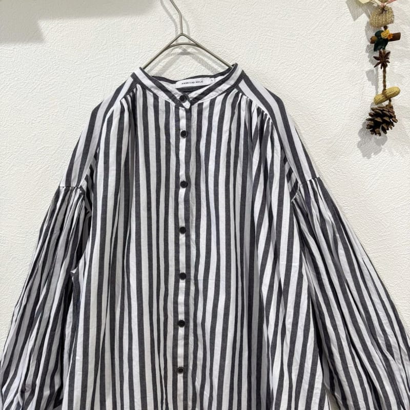 American Holic Stripe Shirt Blouse 100% Cotton Gray