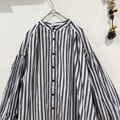 American Holic Stripe Shirt Blouse 100% Cotton Gray