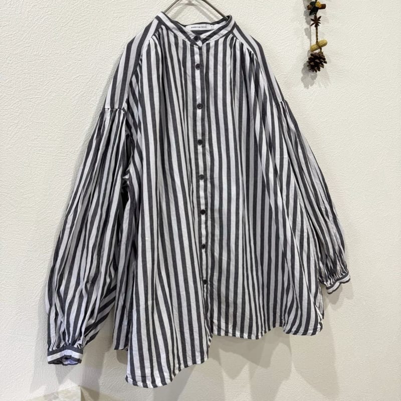 American Holic Stripe Shirt Blouse 100% Cotton Gray