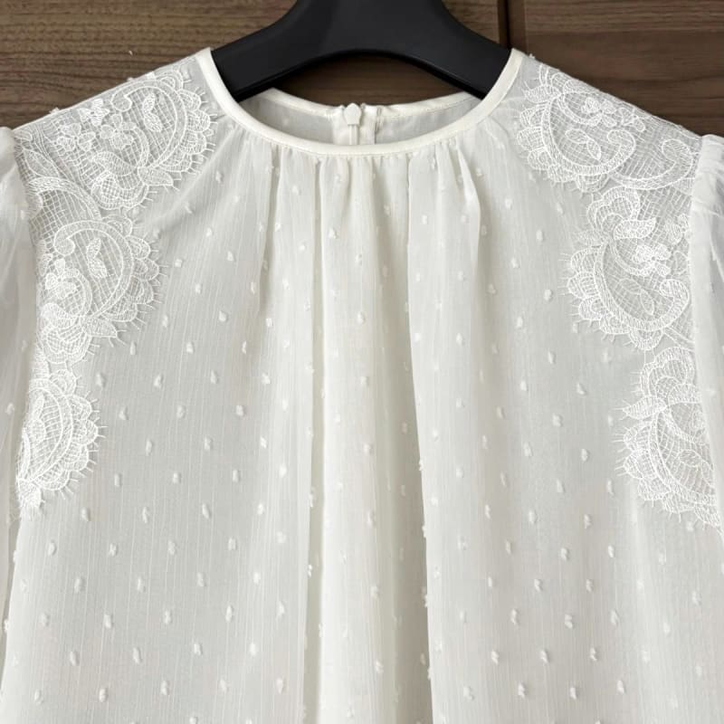 Jill Stuart Patterned Lace Design Chiffon Blouse Size S Ivory