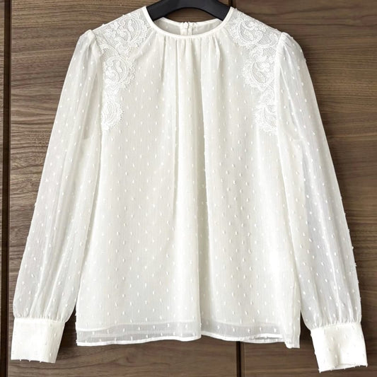Jill Stuart Patterned Lace Design Chiffon Blouse Size S Ivory