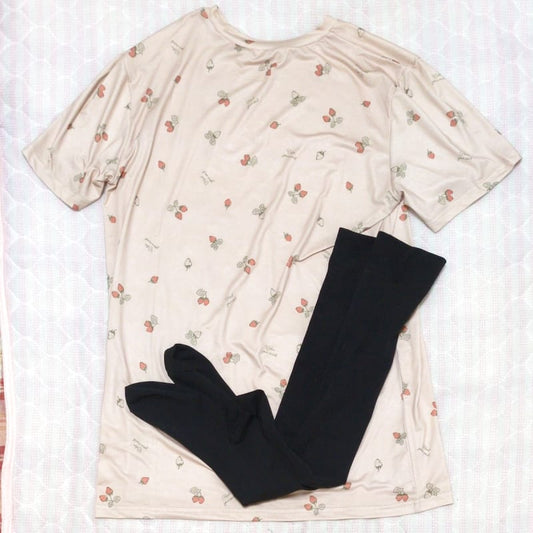 Strawberry T-Shirt Dress and Knee-High Leggings Set Black