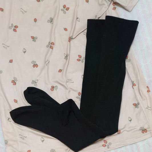 Strawberry T-Shirt Dress and Knee-High Leggings Set Black