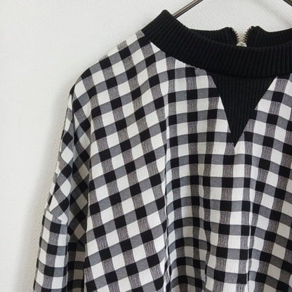 Zara Gingham Check Long Sleeve Pullover Black White